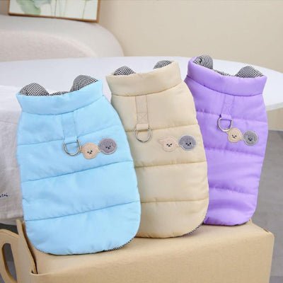 manteau chien pastel bleu beige violet