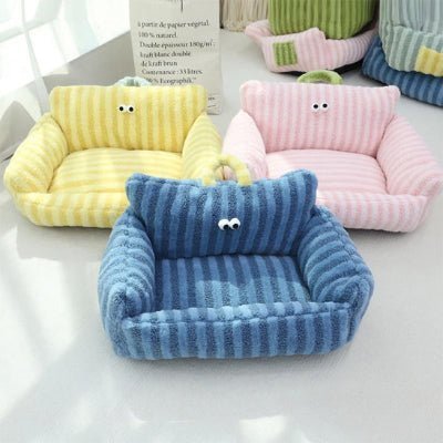 fauteuil pour chien jaune rose bleu