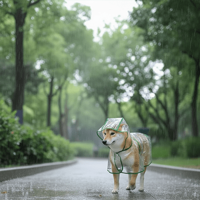 imperméable chien clair sous la pluie