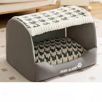 niche chien pied de poule grise