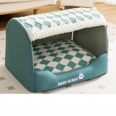 niche chien pied de poule bleu