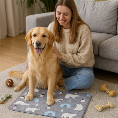 tapis rafraichissant chien coolmat motifs polaires